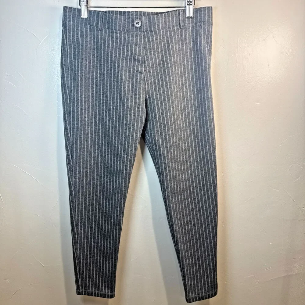 Betabrand Gray Striped Pull On Elastic Waist Pants Women's Large Petite Yoga